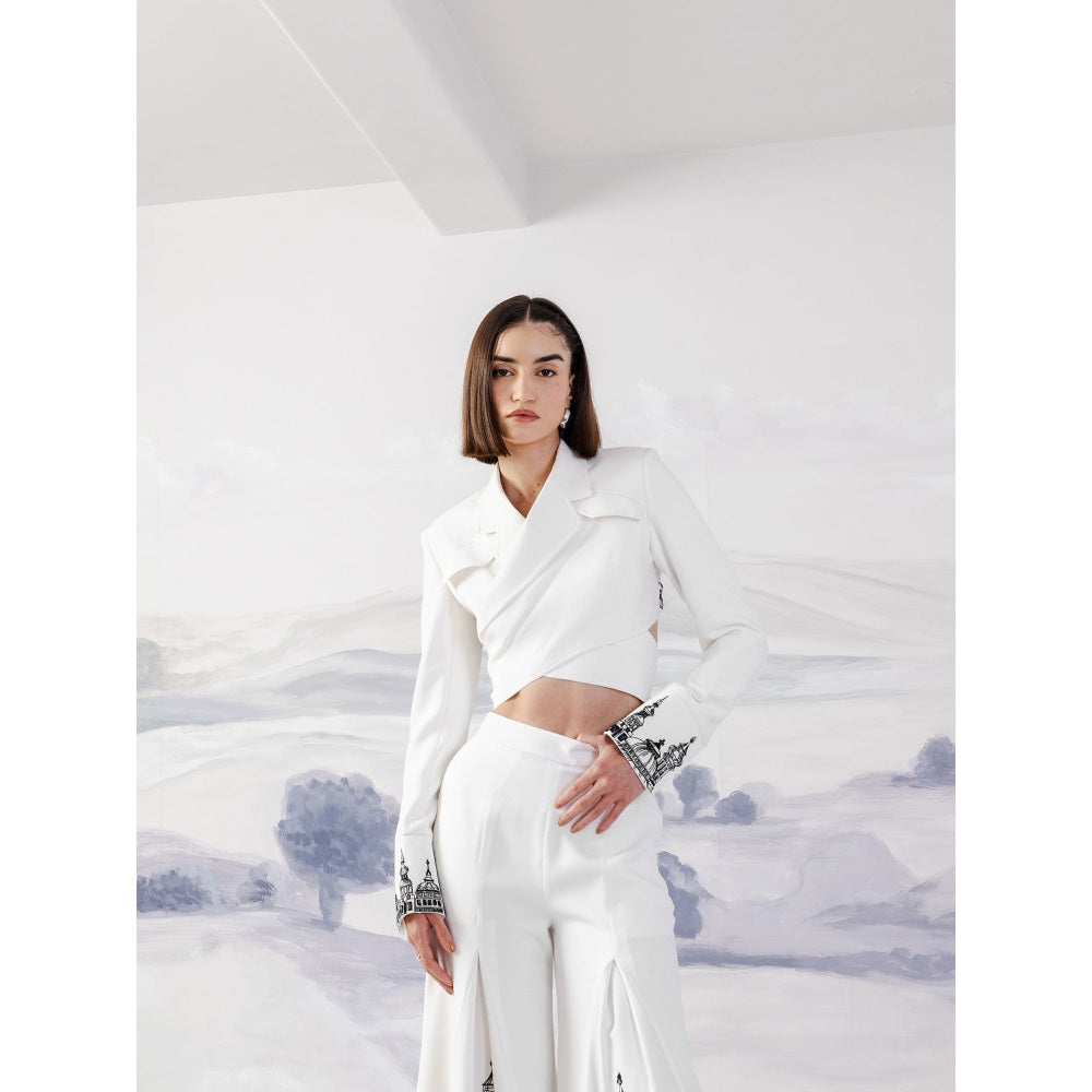 Orthodox White Criss-Cross Front Cropped Blazer