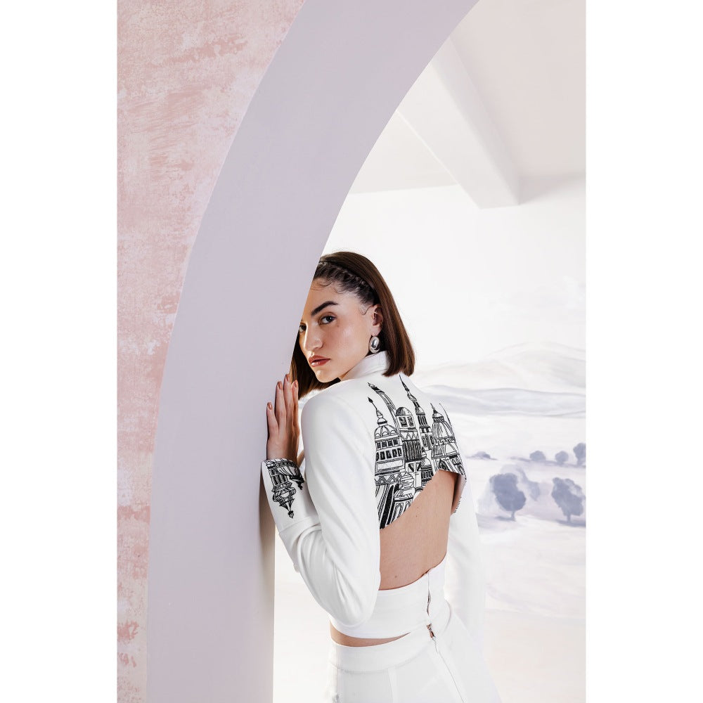 Orthodox White Criss-Cross Front Cropped Blazer