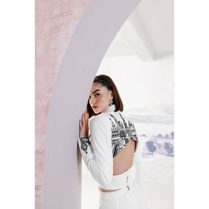 Orthodox White Criss-Cross Front Cropped Blazer
