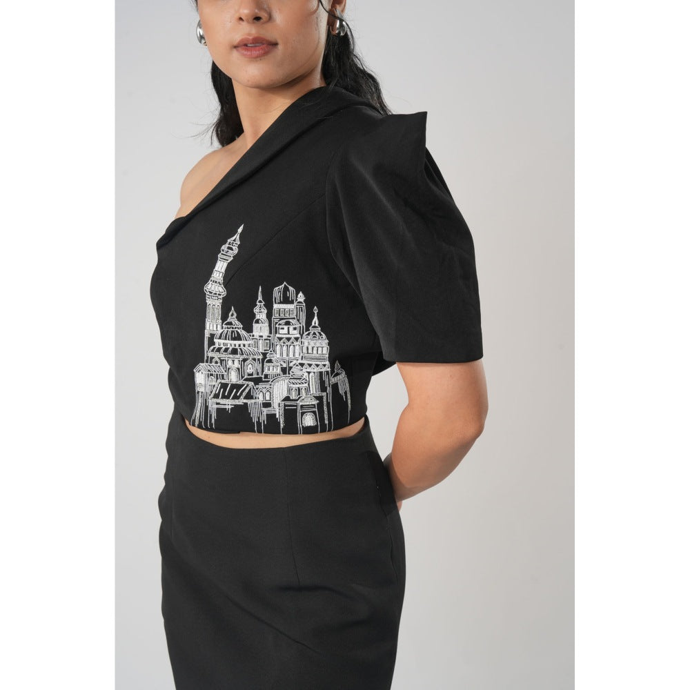 Orthodox Black One-Shoulder Crop Jacket