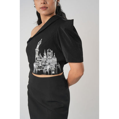 Orthodox Black One-Shoulder Crop Jacket