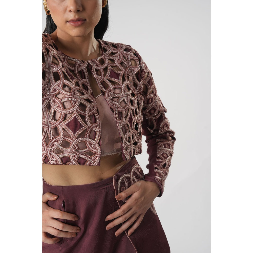 Orthodox Mauve Cutwork Intricate Self Design Cropped Jacket