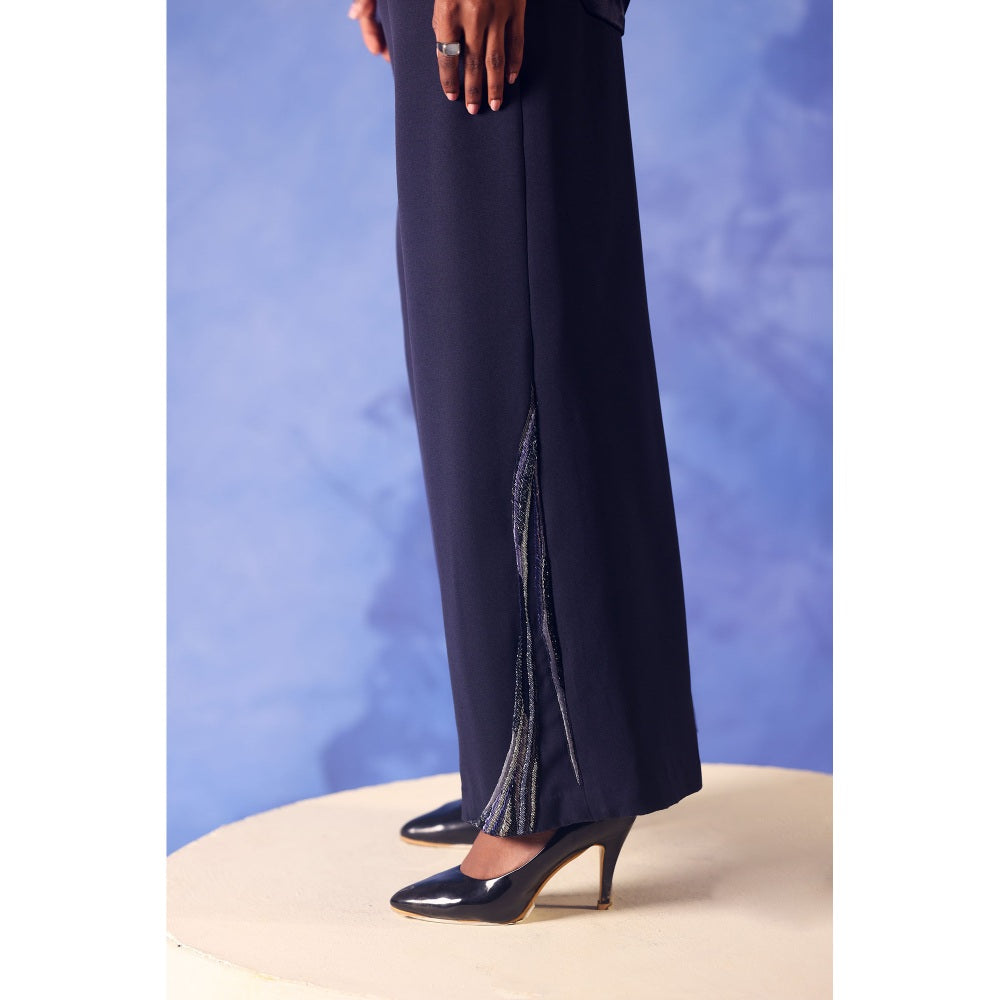 Orthodox Navy Blue Navy Flared Trousers with Embroidered Waist