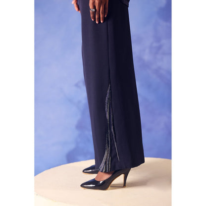 Orthodox Navy Blue Navy Flared Trousers with Embroidered Waist
