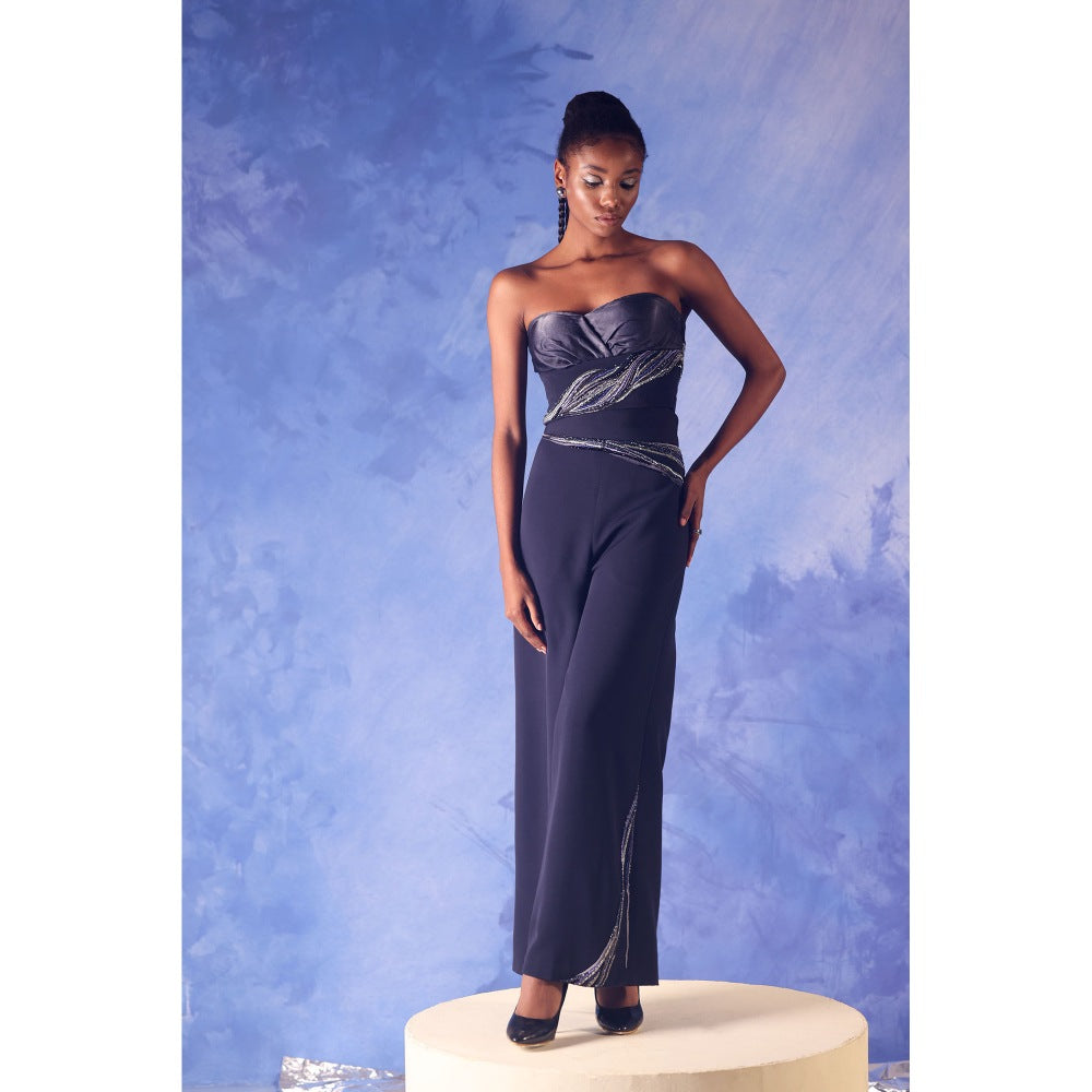 Orthodox Navy Blue Navy Flared Trousers with Embroidered Waist