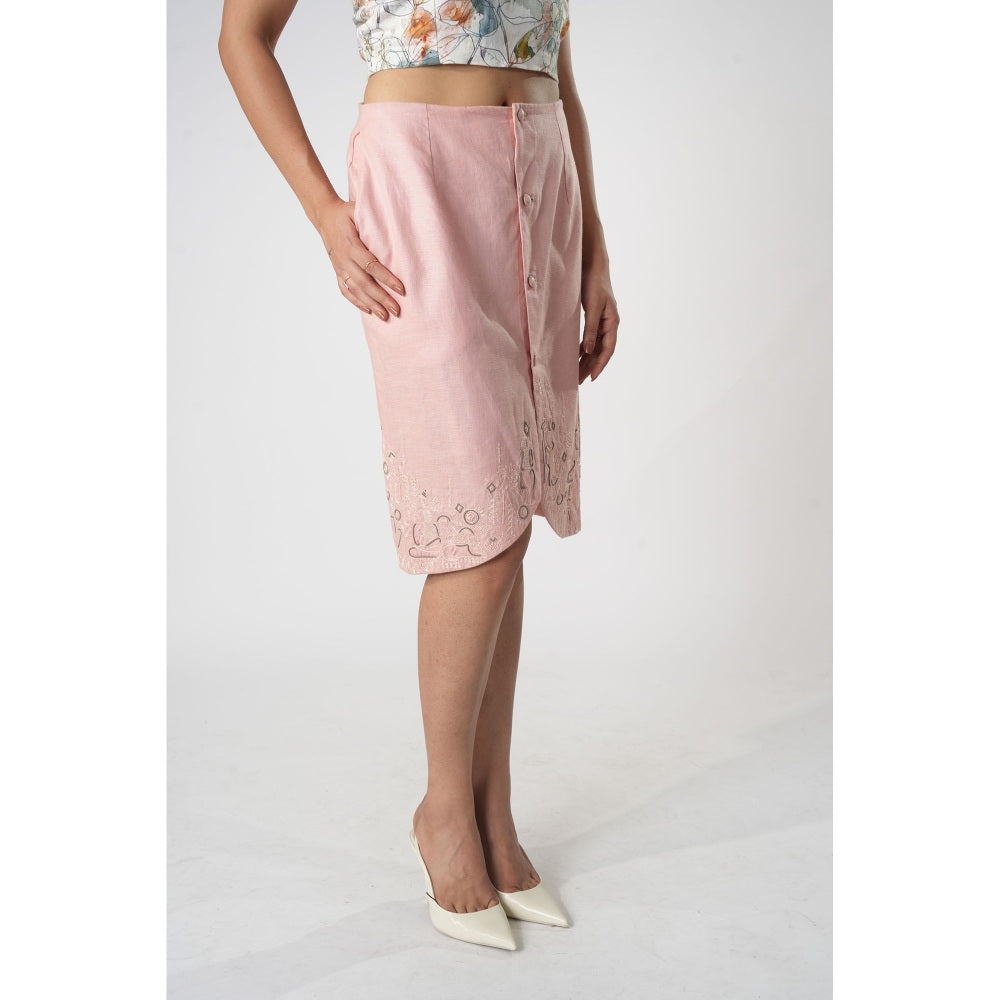 Orthodox Pink Tulip Silhouette Skirt with Warli Motifs