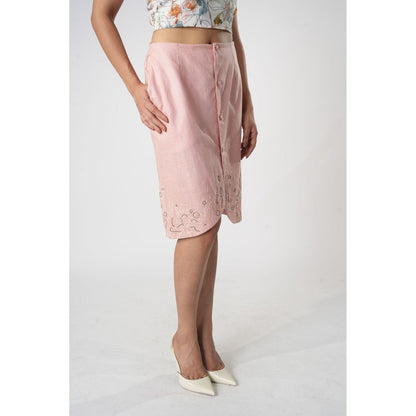 Orthodox Pink Tulip Silhouette Skirt with Warli Motifs