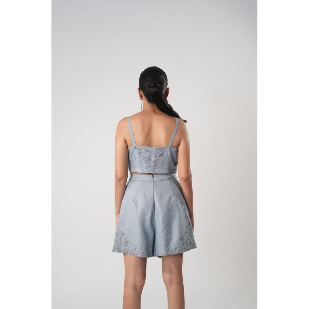 Orthodox Blue Warli Skorts with Button-Holding Pattern