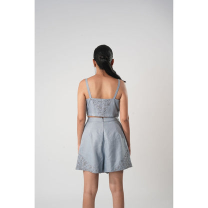 Orthodox Blue Warli Skorts with Button-Holding Pattern