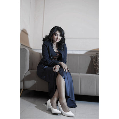 Orthodox Navy Blue Isis Twilight Drape Maxi Skirt In Satin