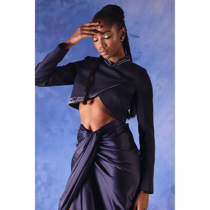 Orthodox Navy Blue Isis Twilight Drape Maxi Skirt In Satin