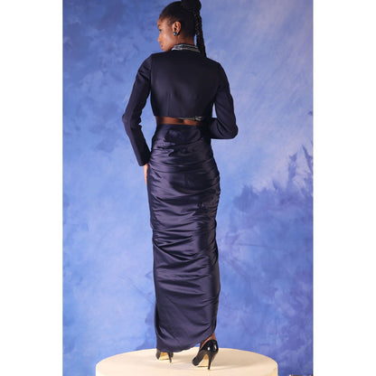 Orthodox Navy Blue Isis Twilight Drape Maxi Skirt In Satin