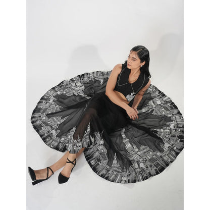 Orthodox Black Luxe Banana Crepe Skirt with Organza
