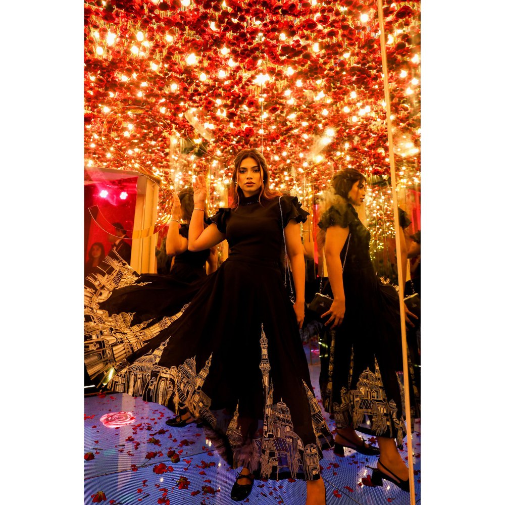 Orthodox Black Luxe Banana Crepe Skirt with Organza