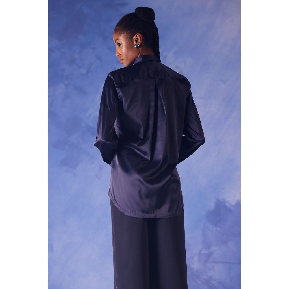 Orthodox Twilight Navy Blue Satin Shirt with Ari Work