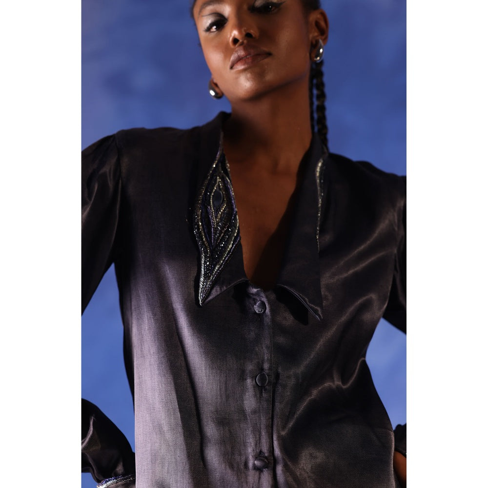 Orthodox Twilight Navy Blue Shirt with Embroidered Details