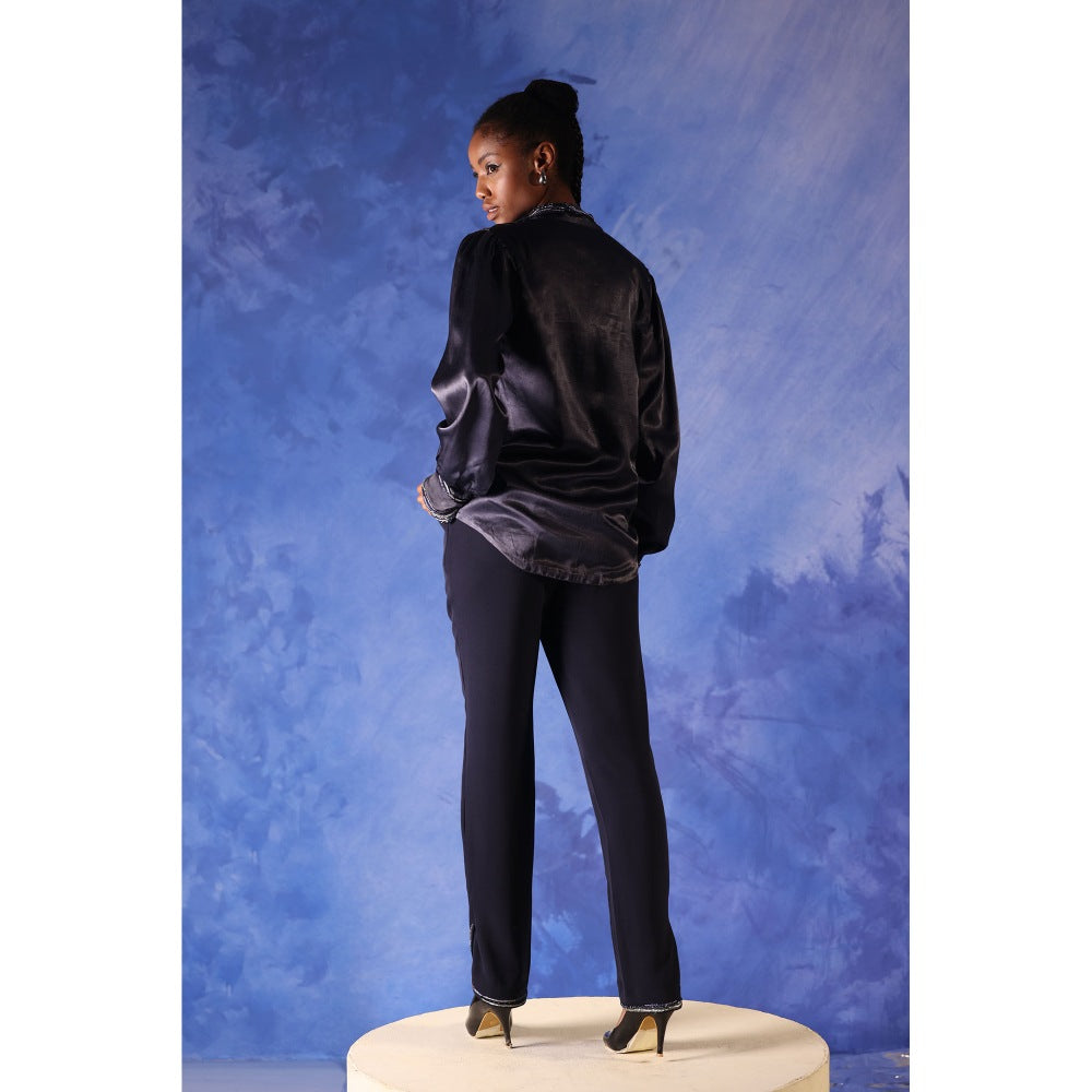 Orthodox Twilight Navy Blue Shirt with Embroidered Details