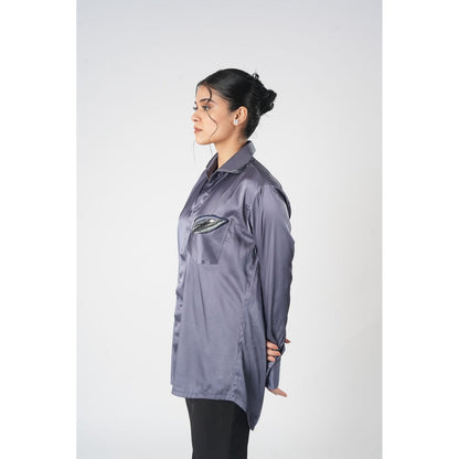 Orthodox Purple Sharp Satin Shirt with Aari Motifs