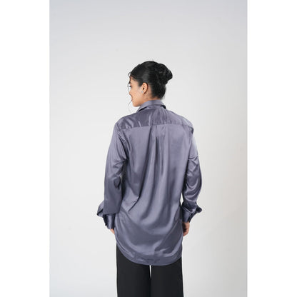 Orthodox Purple Sharp Satin Shirt with Aari Motifs