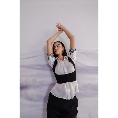 Orthodox White Satin Shirt with Elegant Cuff Embroidery