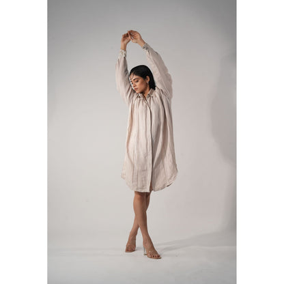 Orthodox Ivory Eco-Friendly Bamboo Shirt Dress with Embroidered Cuffs