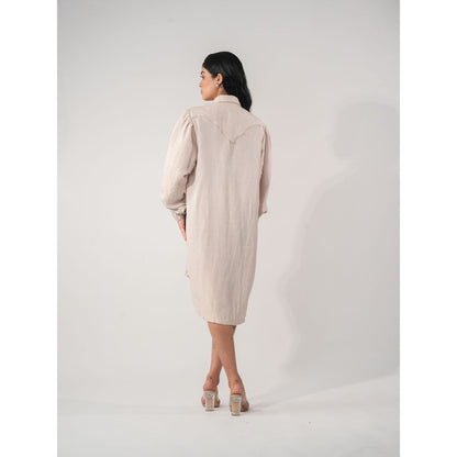 Orthodox Ivory Eco-Friendly Bamboo Shirt Dress with Embroidered Cuffs