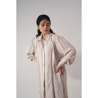 Orthodox Ivory Eco-Friendly Bamboo Shirt Dress with Embroidered Cuffs