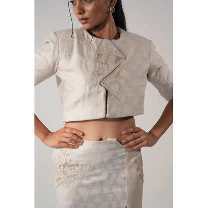 Orthodox Ivory Asymmetrical Denim Cropped Jacket