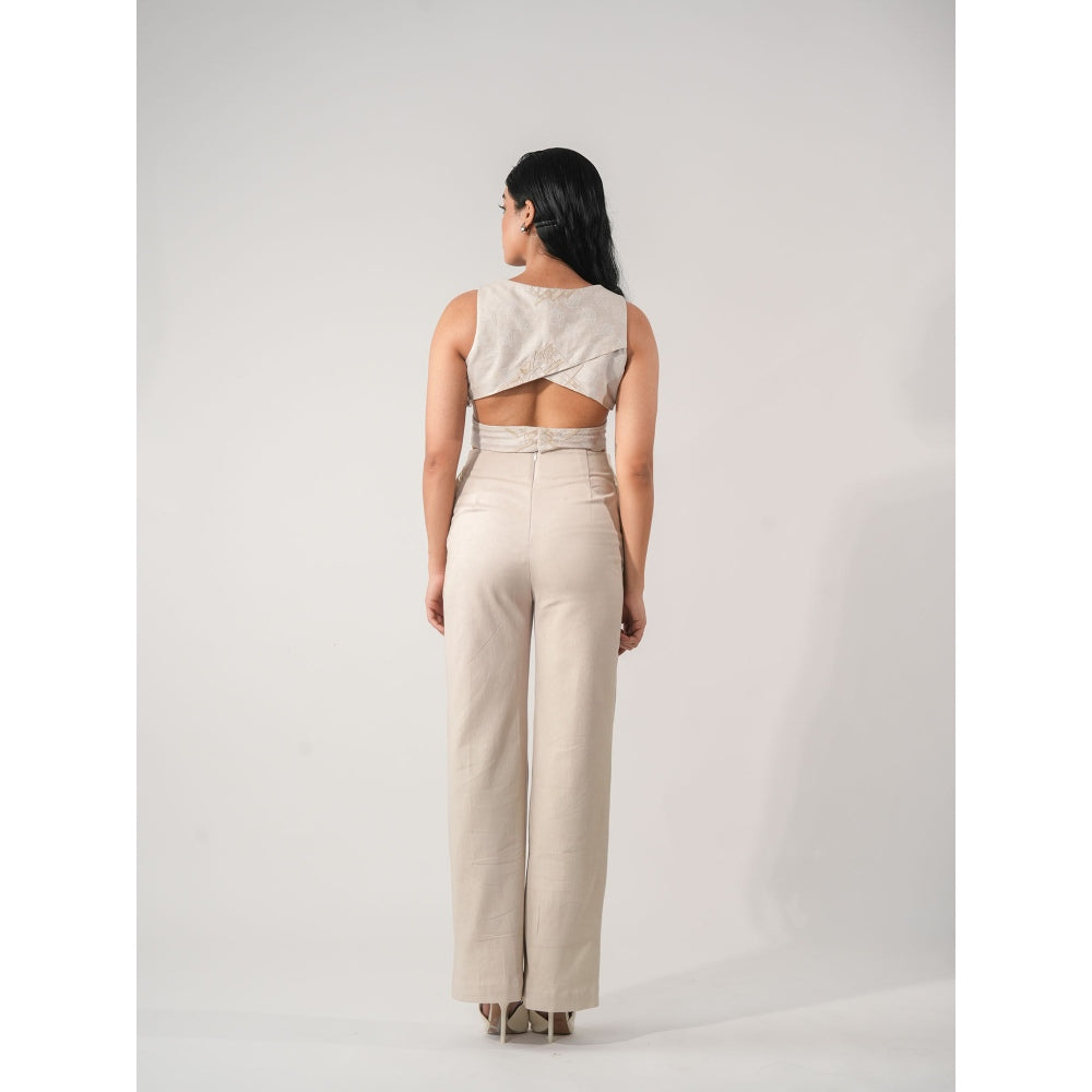 Orthodox Ivory Embellished Denim Lunette Trousers