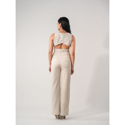 Orthodox Ivory Embellished Denim Lunette Trousers