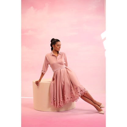 Orthodox Pink Verdant Whirl Skater Dress with Belt (Set of 2)