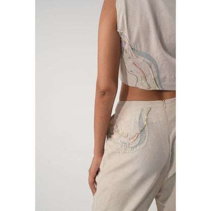 Orthodox Beige Blade Embroidered Pant