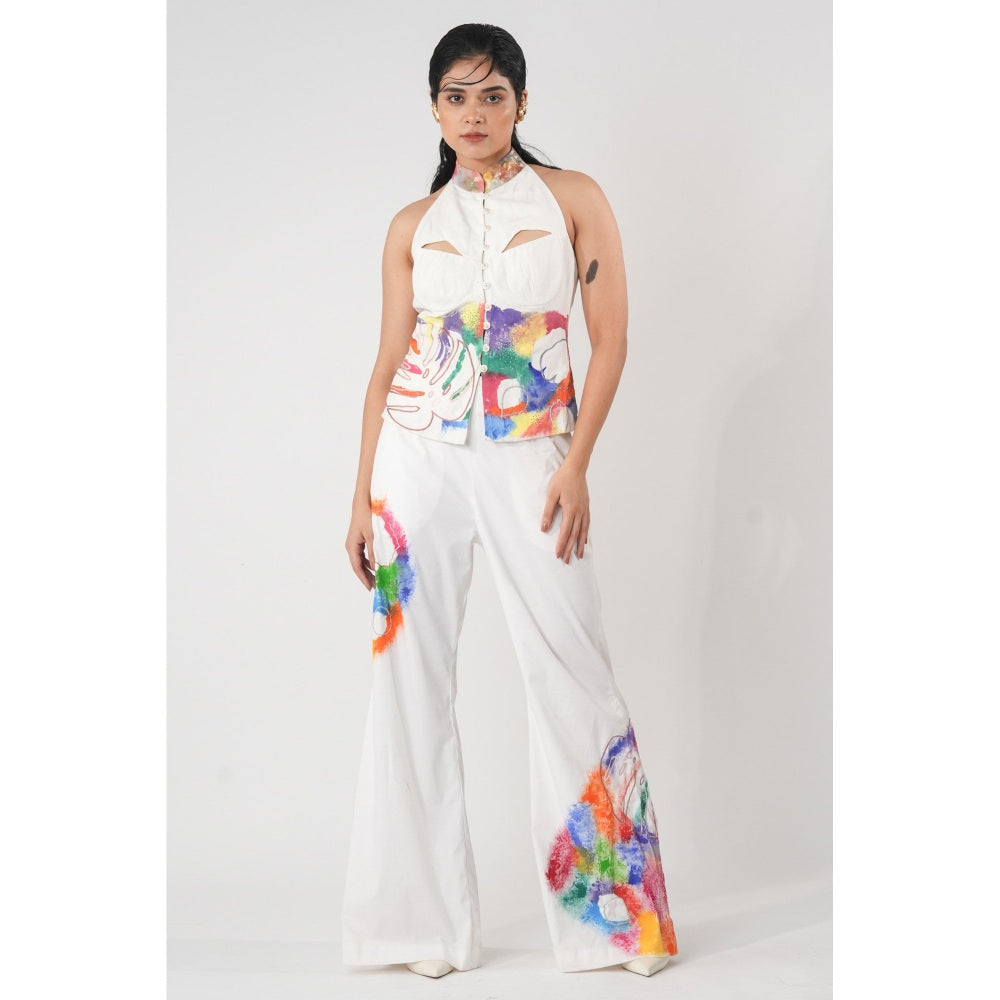 Orthodox White Halter-Neck Shirt with Embroidered High Collar