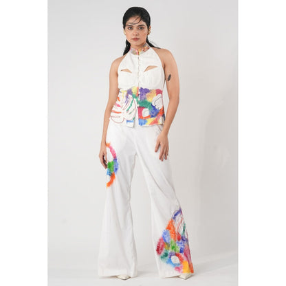 Orthodox White Halter-Neck Shirt with Embroidered High Collar