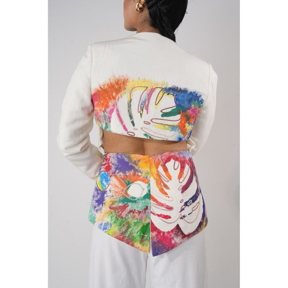 Orthodox Abstract-Cut White Blazer with Asymmetric Lapels and Artistic Cutouts