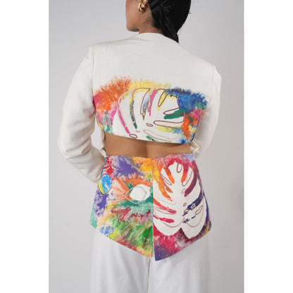 Orthodox Abstract-Cut White Blazer with Asymmetric Lapels and Artistic Cutouts