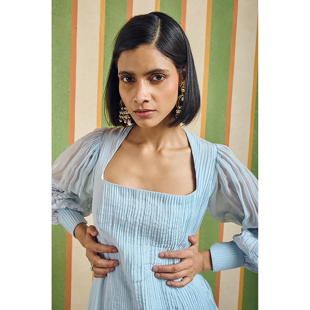 Orthodox Square Fluid Mini Blue Organza Dress