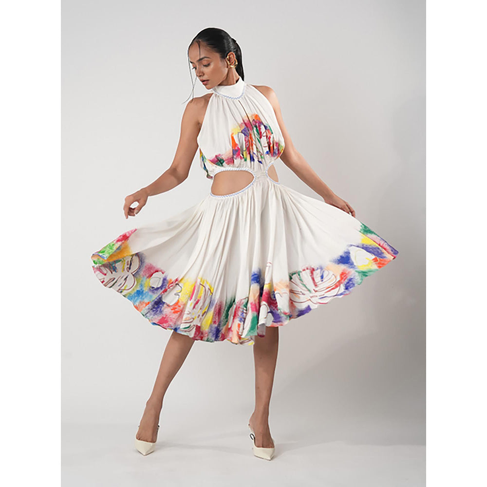 Orthodox Whimsy Art Swing White Crepe Dress
