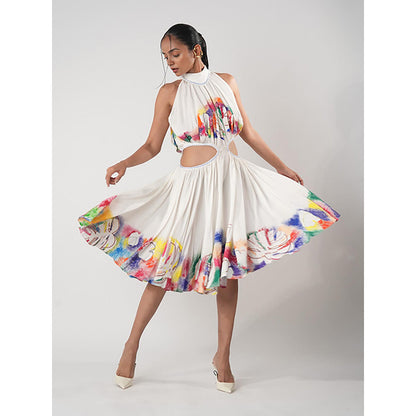 Orthodox Whimsy Art Swing White Crepe Dress