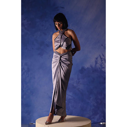 Orthodox Ibis Halter Drape Midi Dress