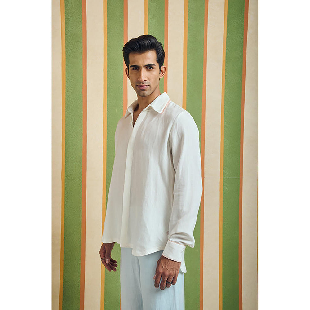 Orthodox Rear White Cotton Linen Crest Shirt