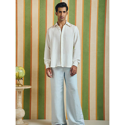 Orthodox Rear White Cotton Linen Crest Shirt