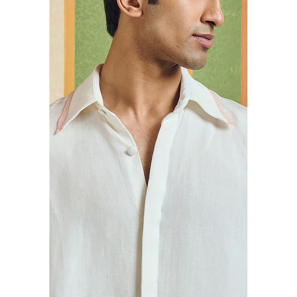Orthodox Rear White Cotton Linen Crest Shirt