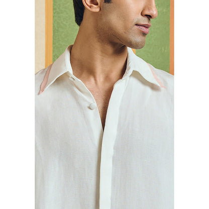 Orthodox Rear White Cotton Linen Crest Shirt