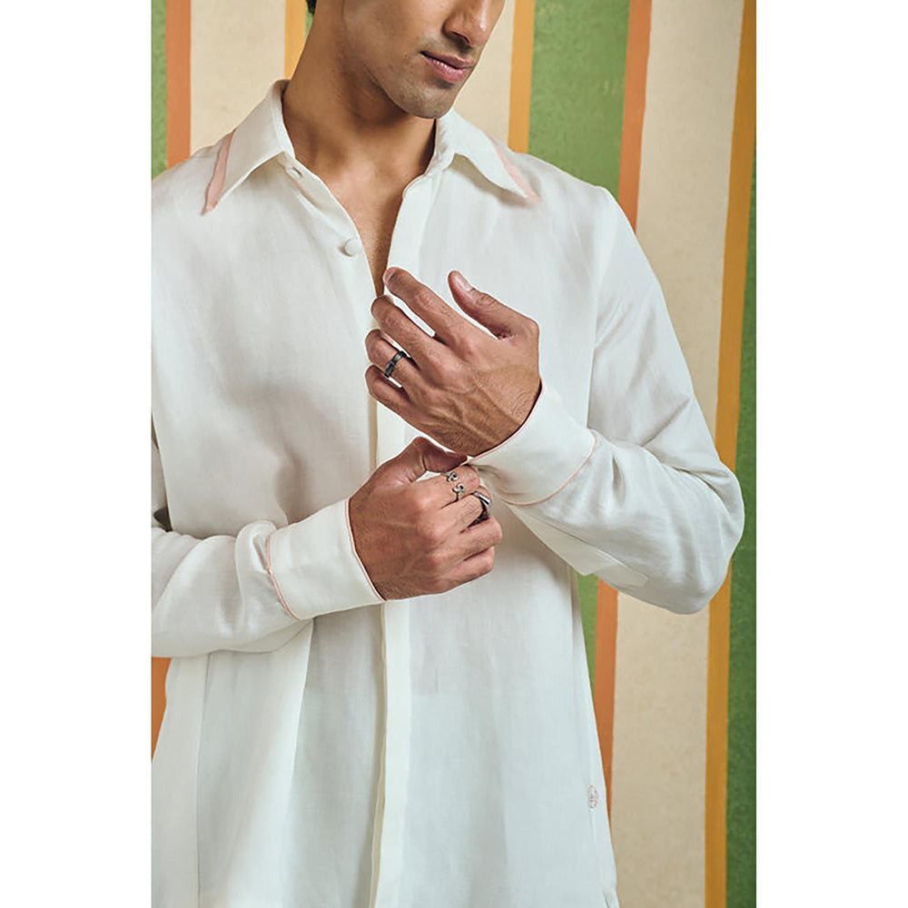 Orthodox Rear White Cotton Linen Crest Shirt