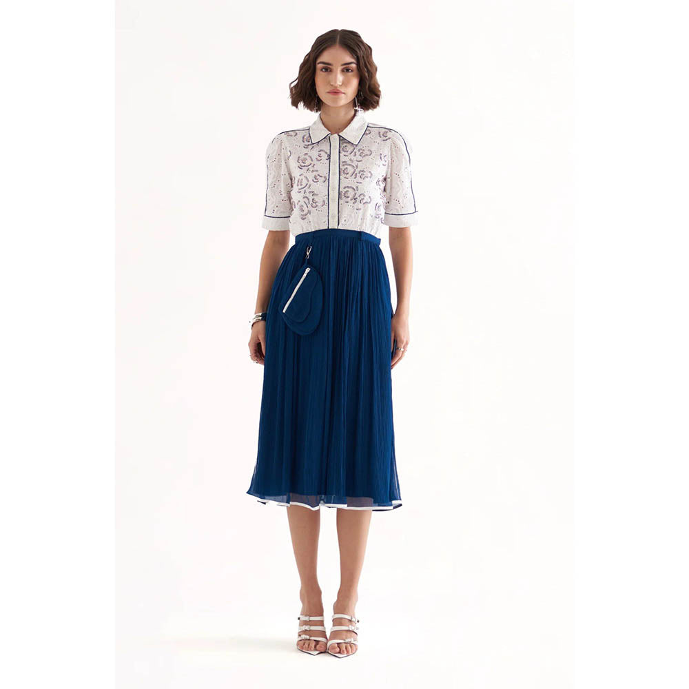 Our Love Drip Persian Blue Crinkle Chiffon Midi Skirt