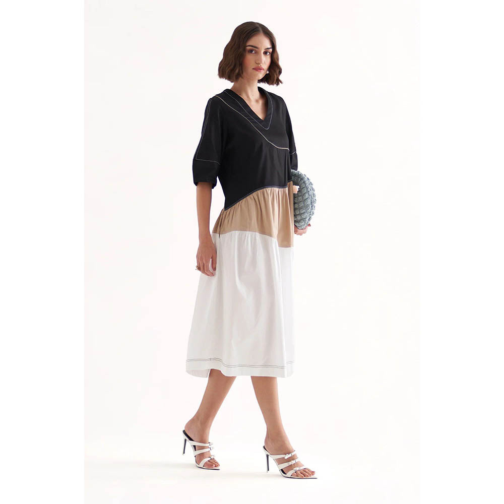 Our Love Omg Cotton Satin Colour-Block Midi Dress