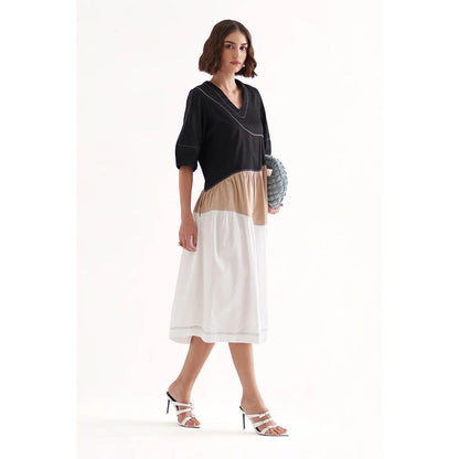 Our Love Omg Cotton Satin Colour-Block Midi Dress