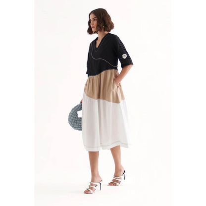 Our Love Omg Cotton Satin Colour-Block Midi Dress