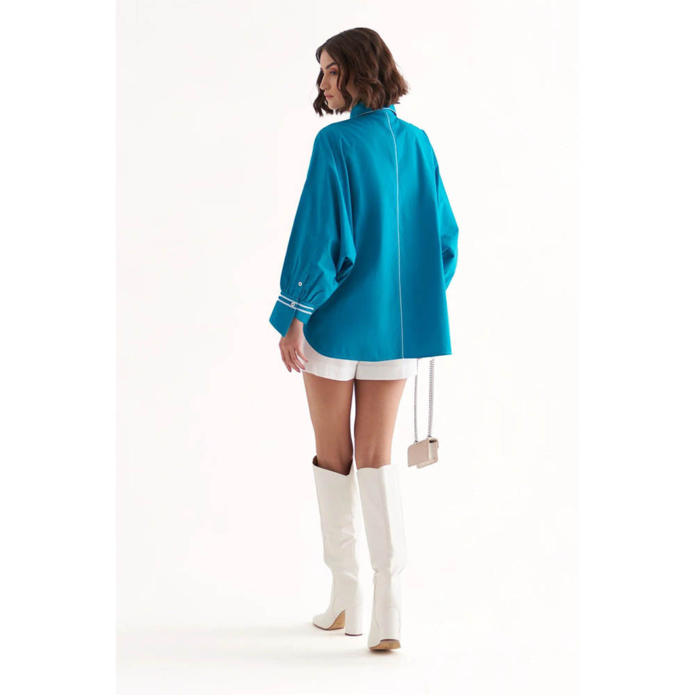 Our Love Roseate Cotton Turquoise Embellished/Sequined Shirt